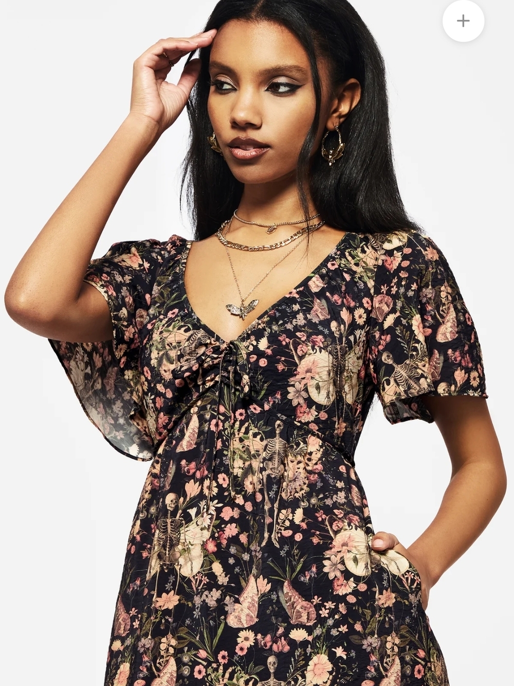 Disturbia Floral Skeleton Maxi Midi Dress - Picture 4 of 5